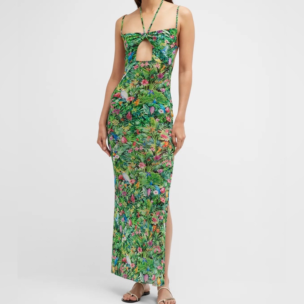 Weworewhat birds of paradise print mesh coverup dress